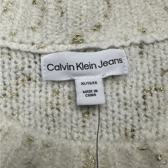 Calvin Klein Jeans Sweaters - Calvin Klein Jeans Cream and Silver Knit Sweater